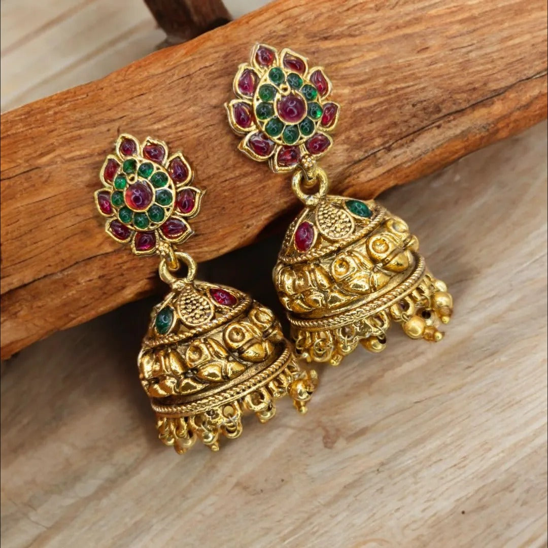 Tempel Braut Halskette, Haram & Ohrringe - gold | Combo Set