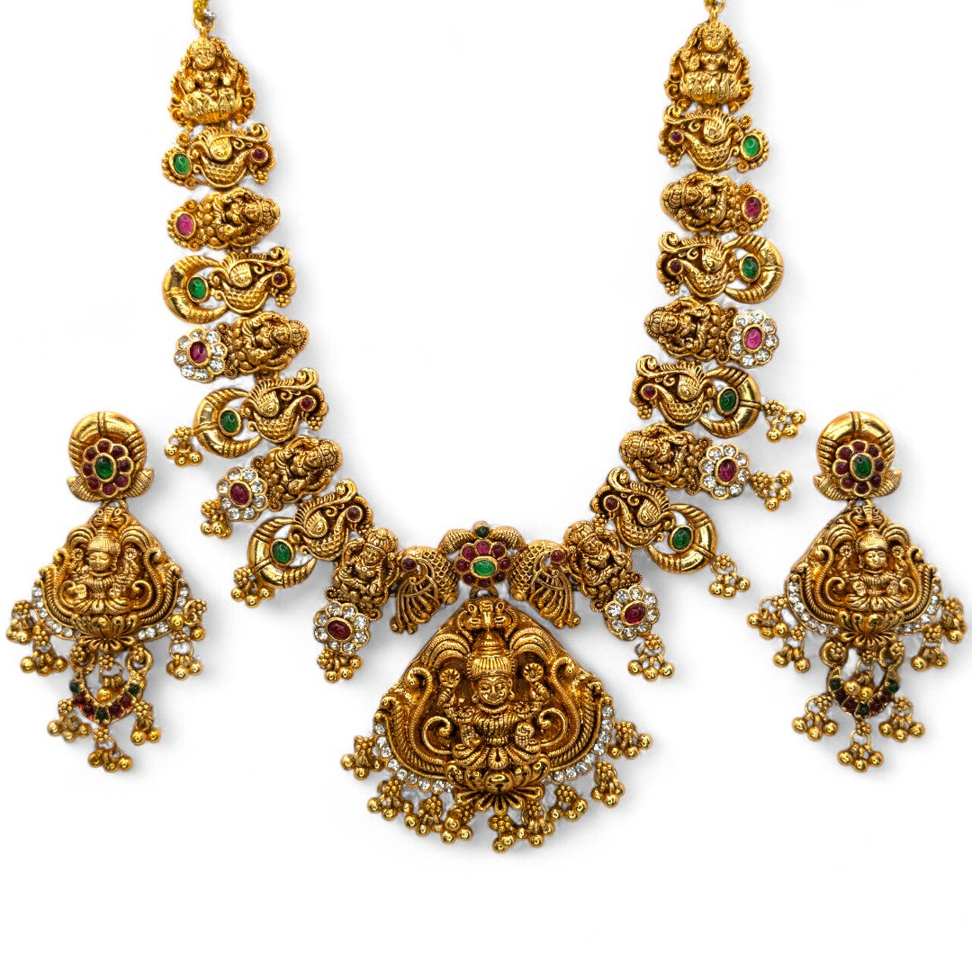 Tempel Halskette mit Ohrringe - gold