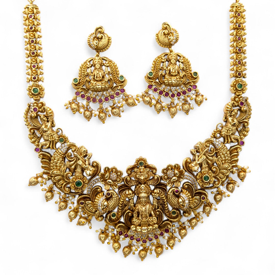 Tempel Halskette mit Ohrringe - gold