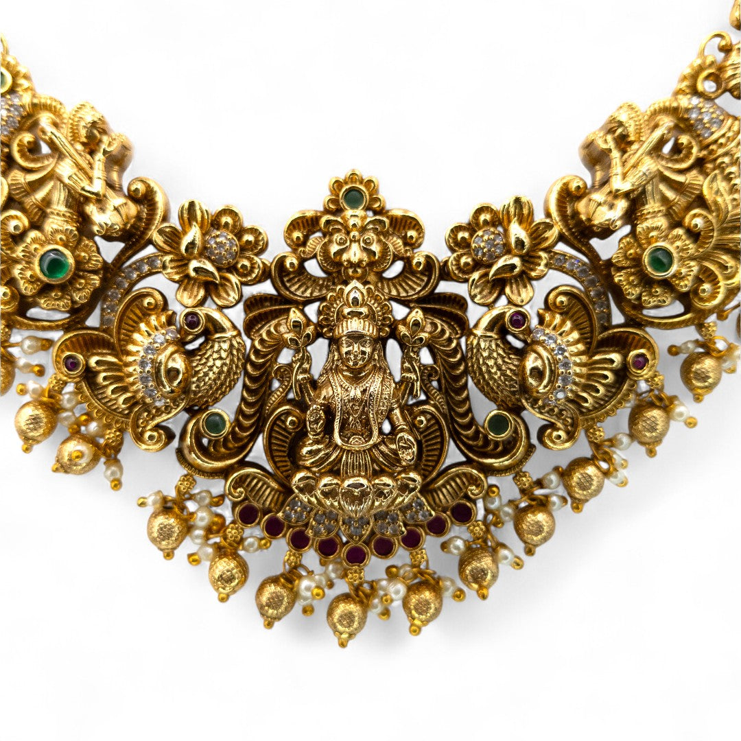 Tempel Halskette mit Ohrringe - gold