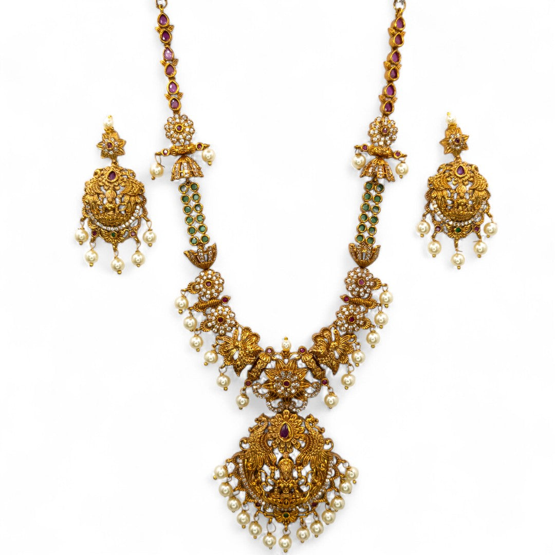 Tempel Halskette mit Ohrringe - gold