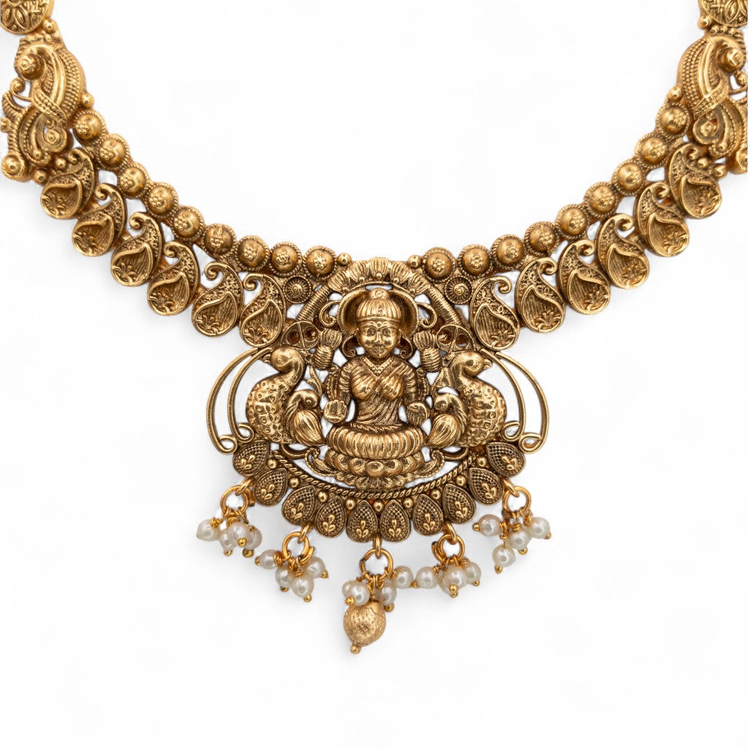 Tempel Halskette mit Ohrringe - matt Gold