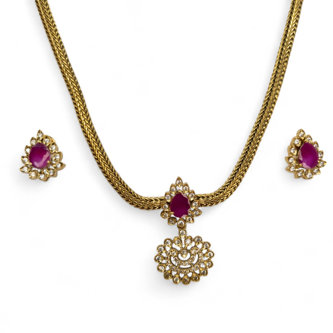 Trendy - Halskette mit Ohrringe - gold | Magenta