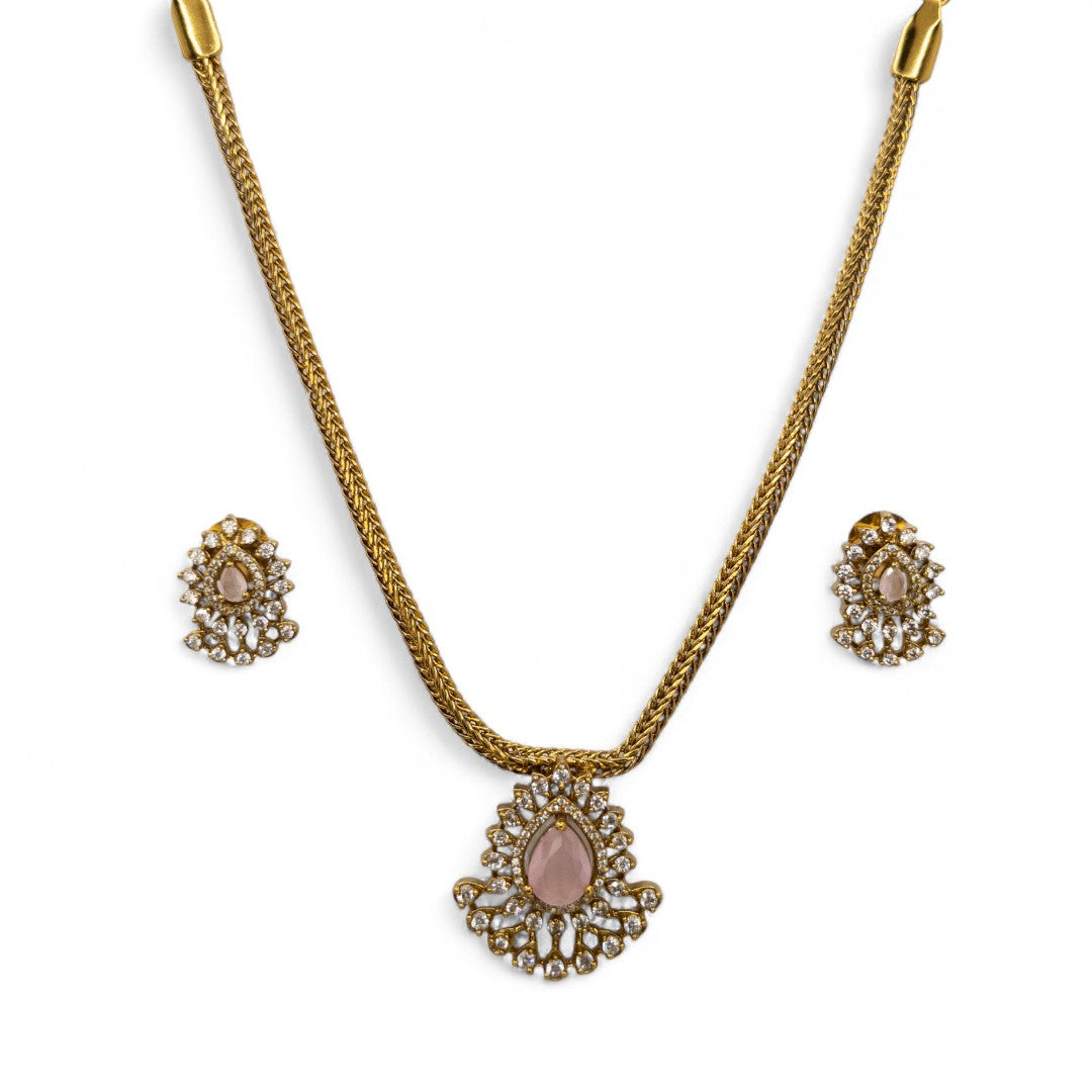 Trendy - Halskette mit Ohrringe - gold | Rosa