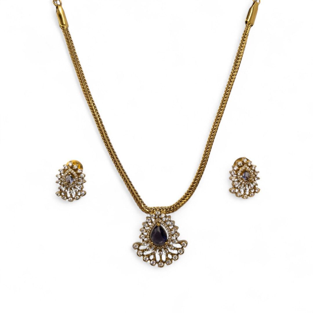 Trendy - Halskette mit Ohrringe - gold | lila