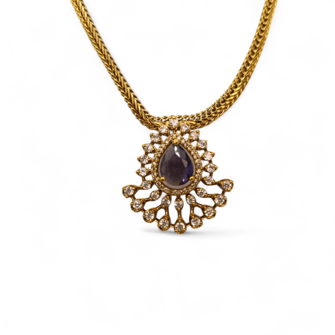 Trendy - Halskette mit Ohrringe - gold | lila