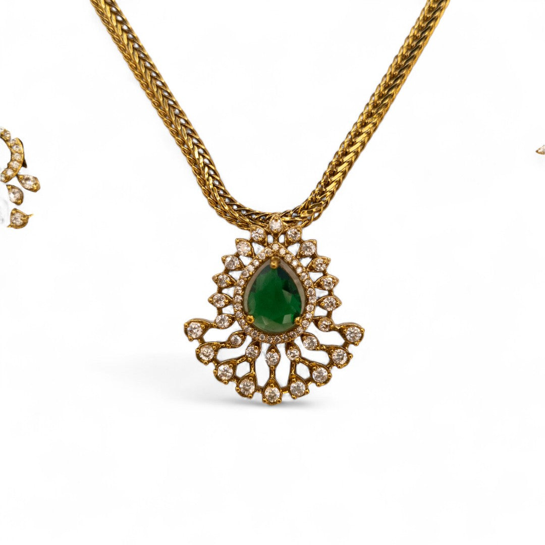 Trendy - Halskette mit Ohrringe - gold | grün