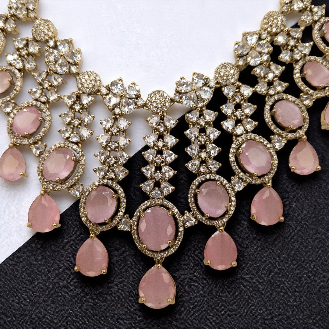 Victorian Halskette mit Ohrringe - gold | Rosa