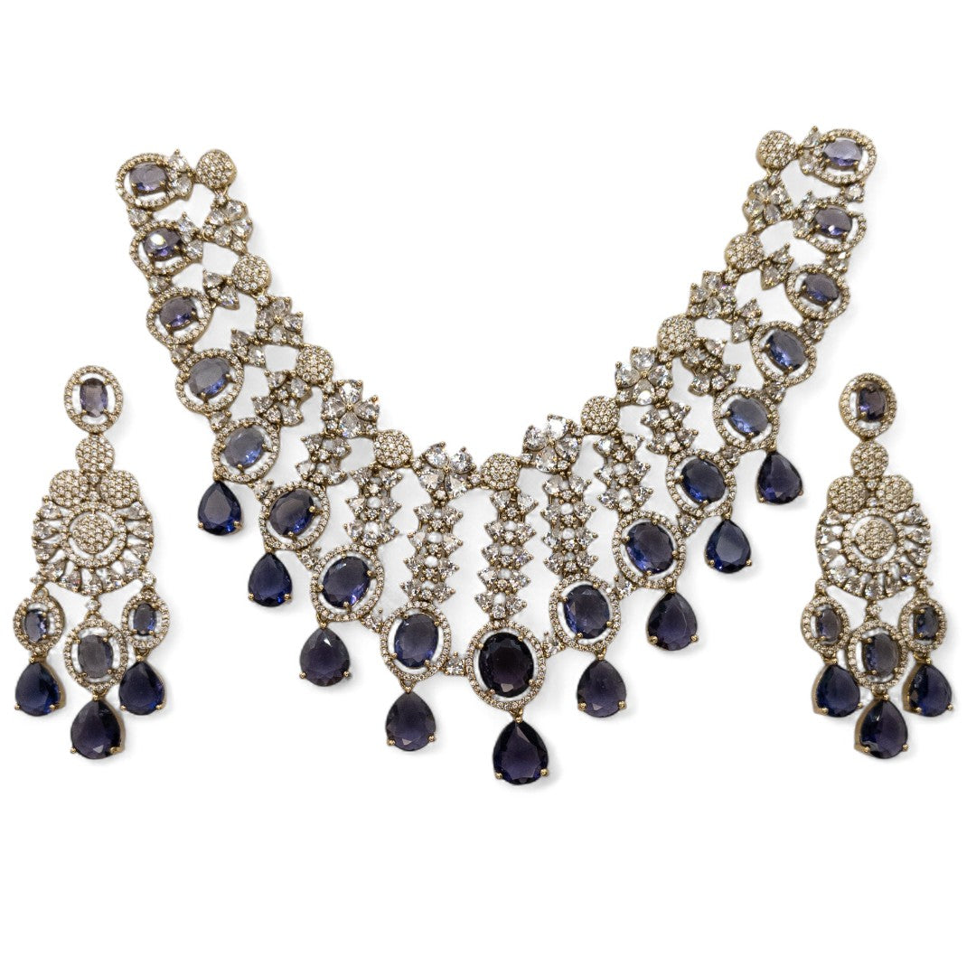 Temple Necklace with Earrings - gold | green