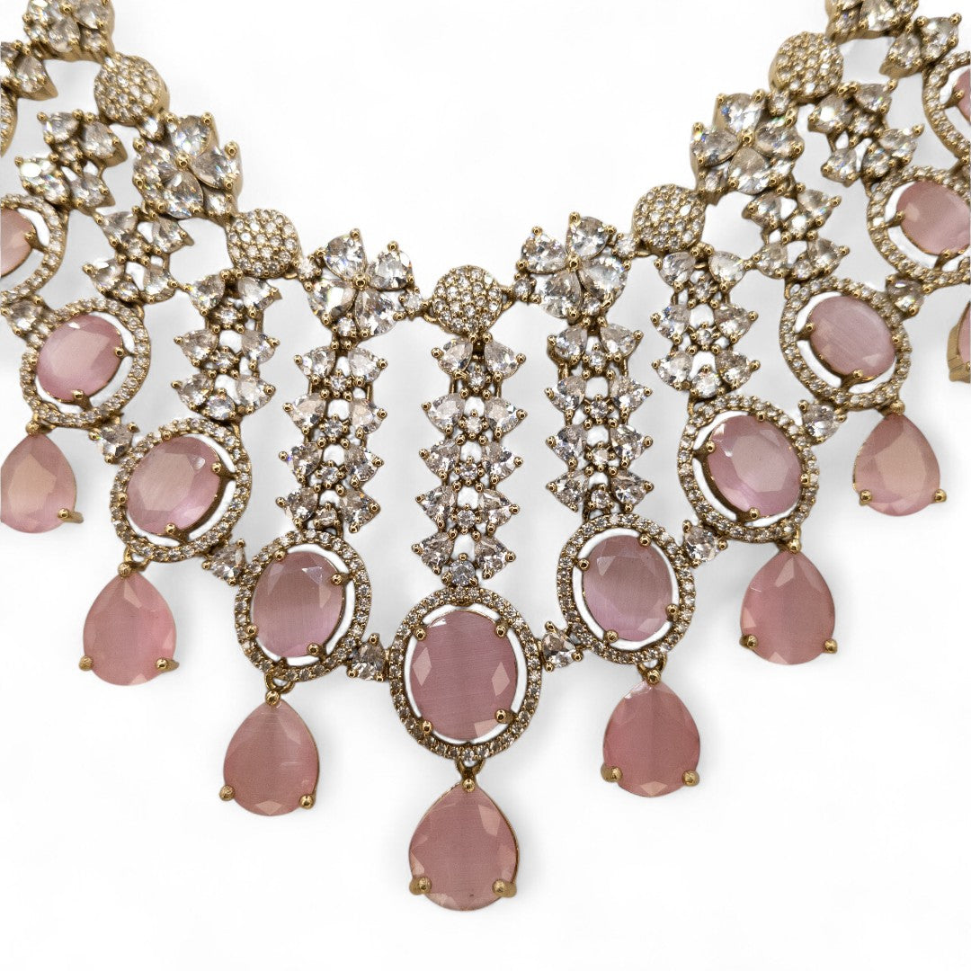 Victorian Halskette mit Ohrringe - gold | Rosa
