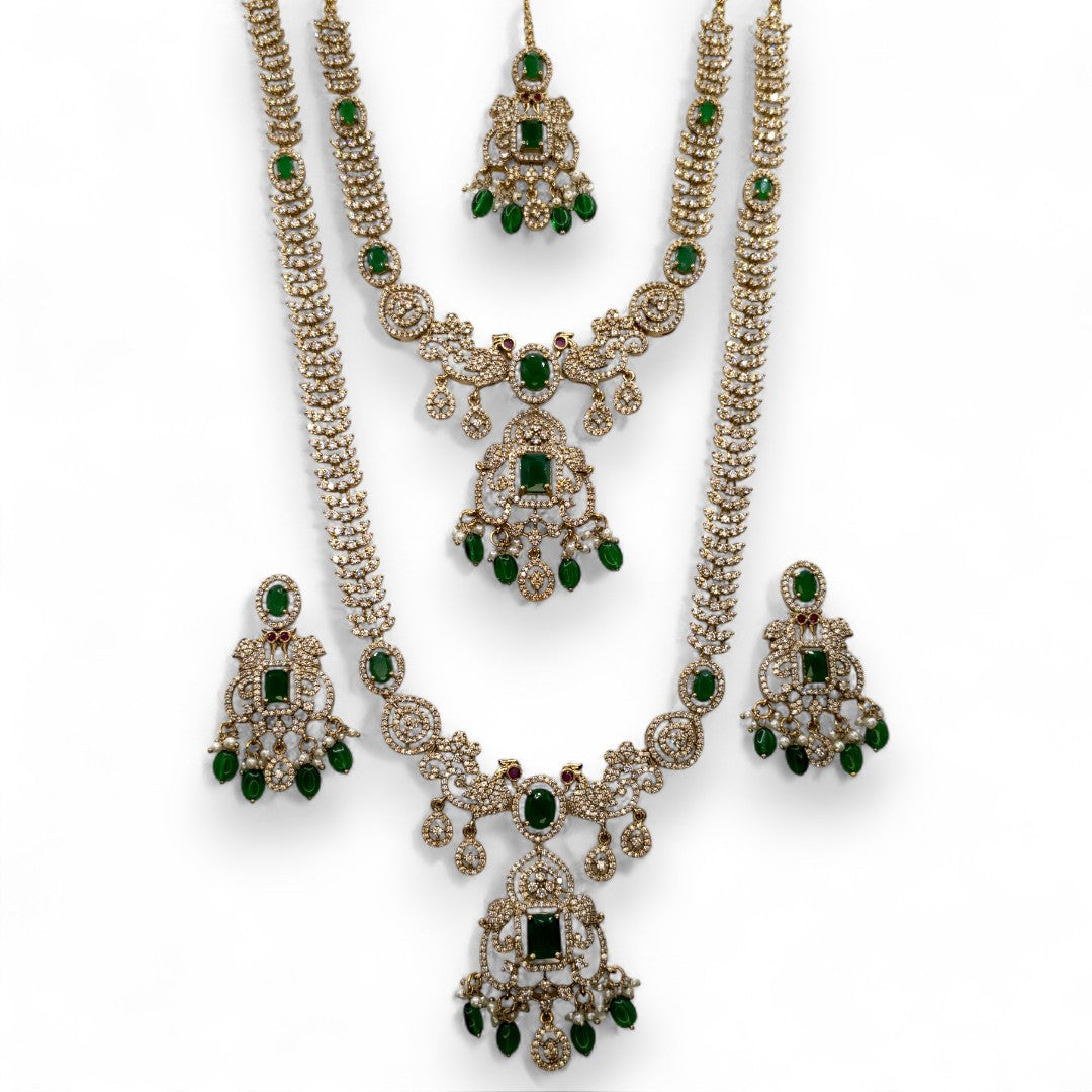Temple Necklace with Earrings - gold | green
