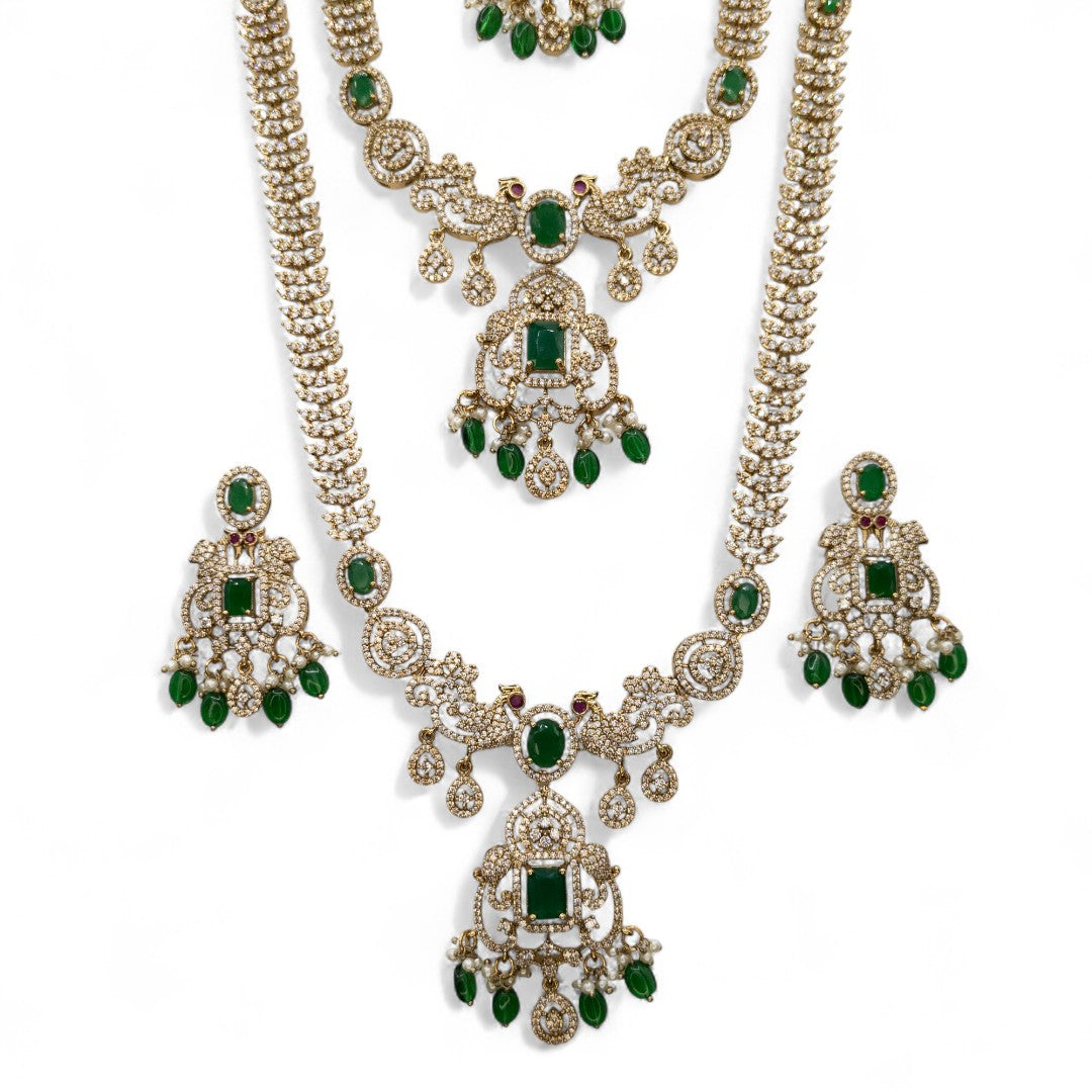 Temple Necklace with Earrings - gold | green