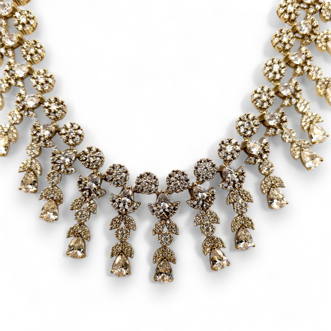Temple Necklace with Earrings - gold | green