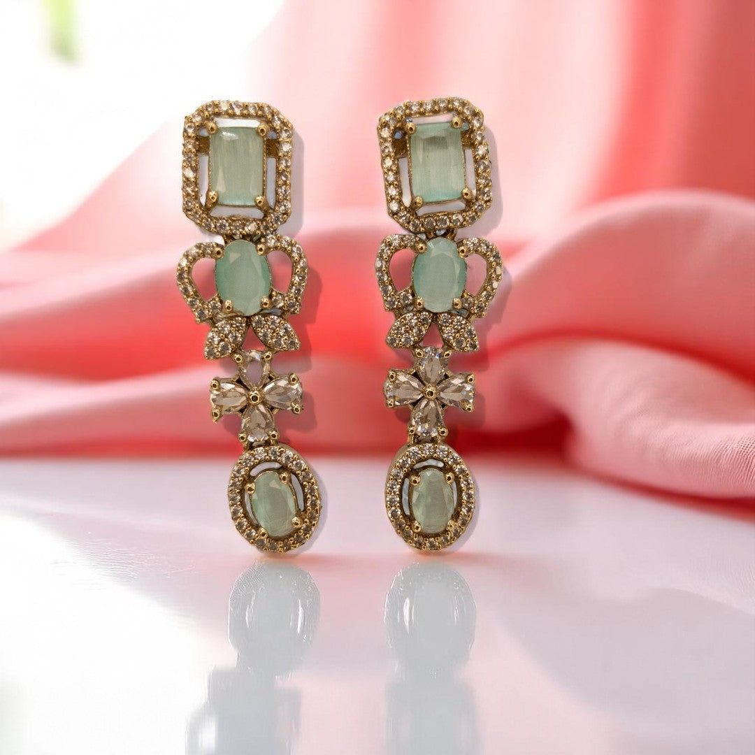 Temple Necklace with Earrings - gold | green