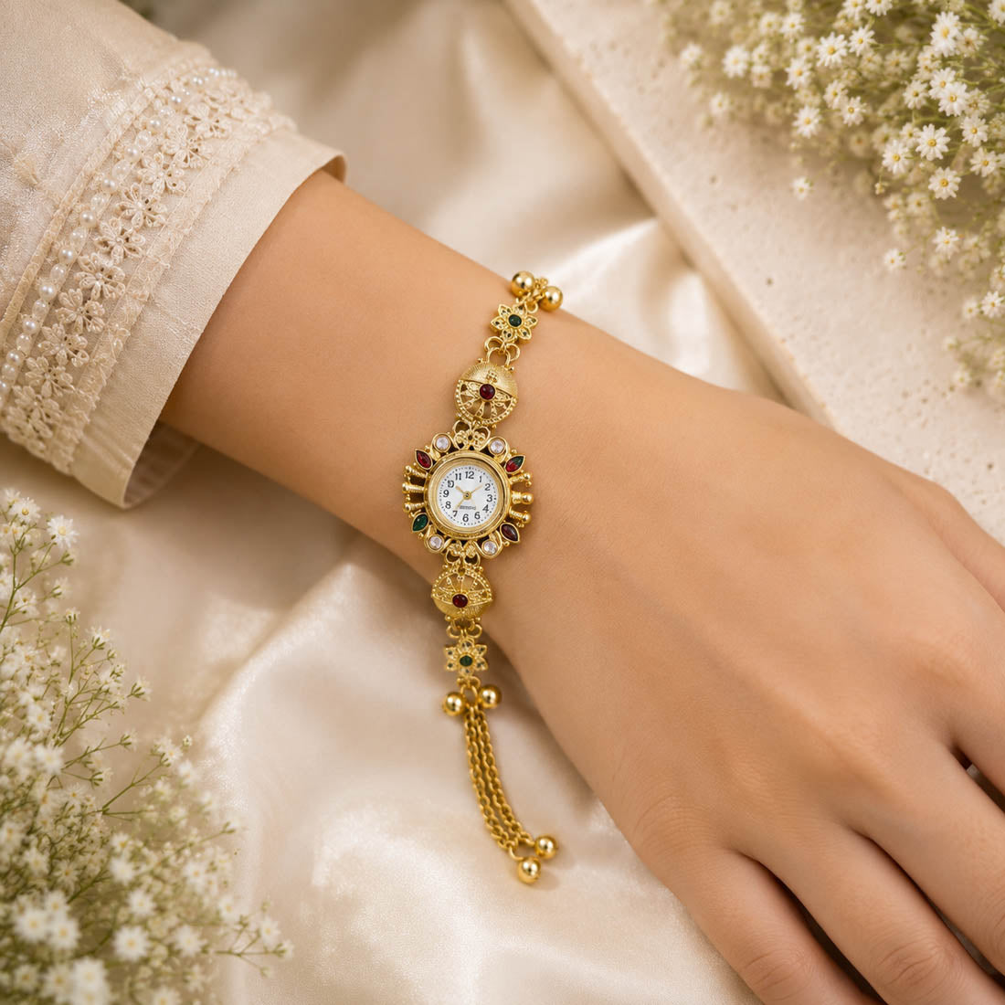Kundan-Armbanduhr für Damen – Elegante indische Schmuckuhr im Ethno-Design