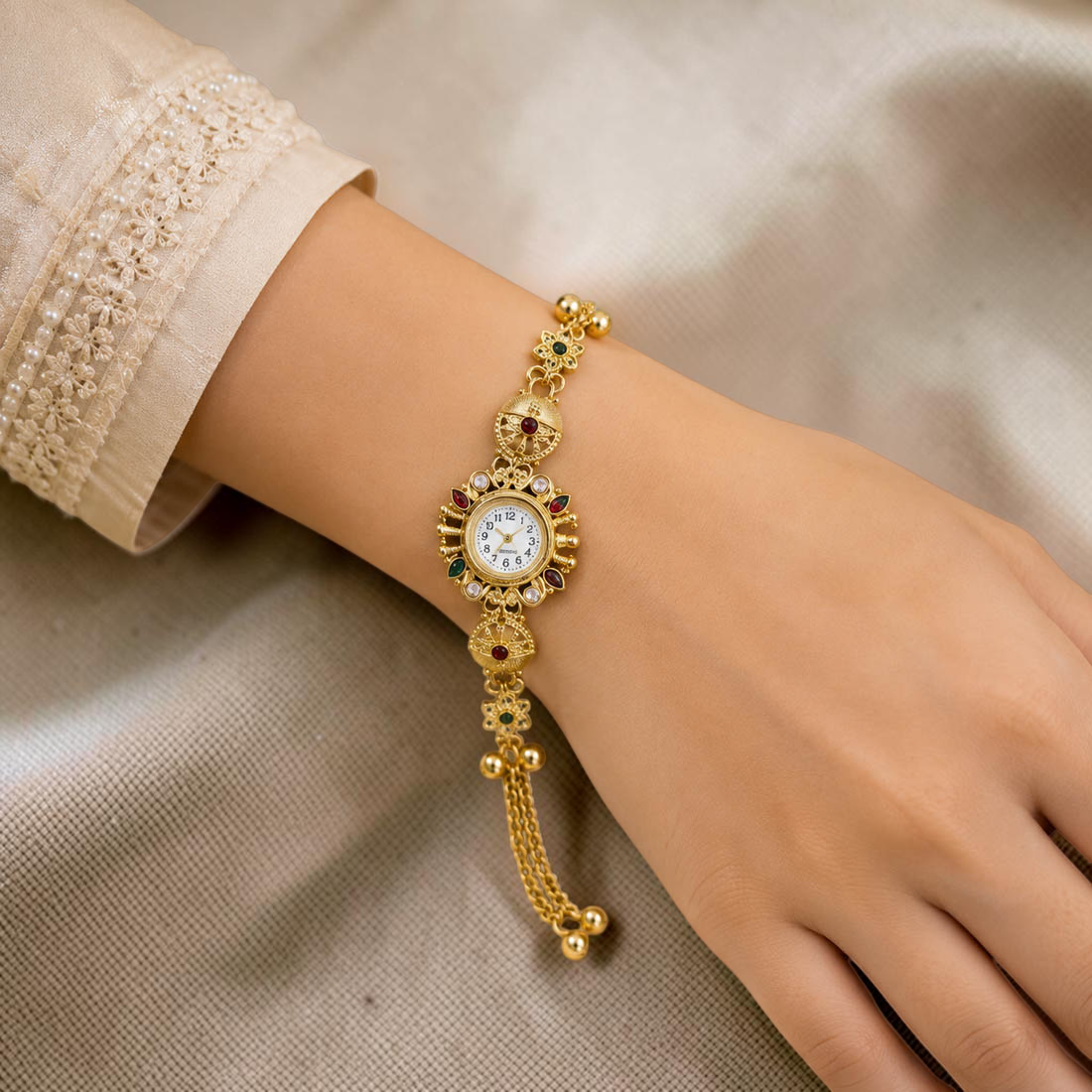 Kundan-Armbanduhr für Damen – Elegante indische Schmuckuhr im Ethno-Design