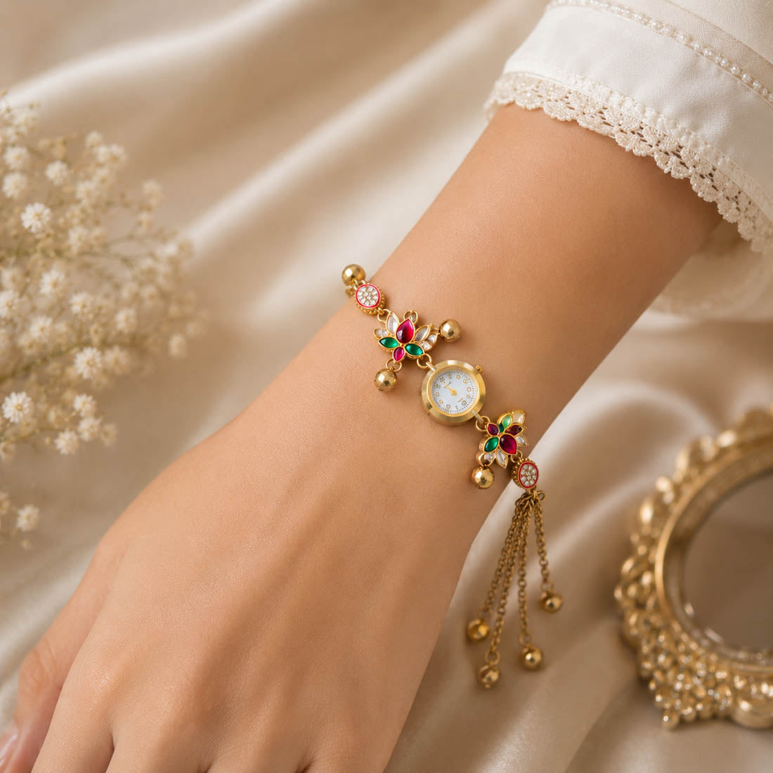Kundan-Armbanduhr für Damen – Elegante indische Schmuckuhr im Ethno-Design