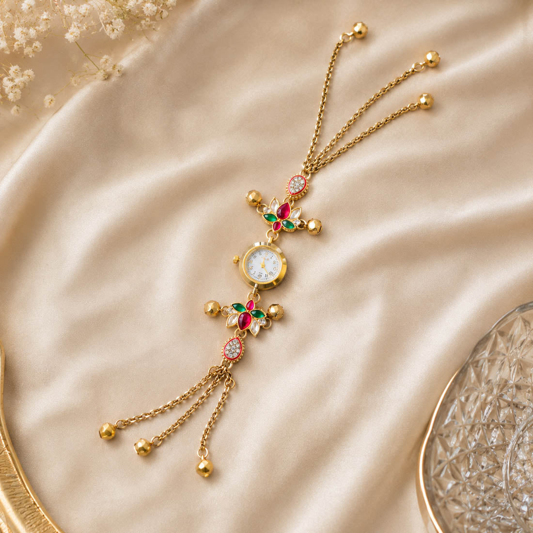 Kundan-Armbanduhr für Damen – Elegante indische Schmuckuhr im Ethno-Design