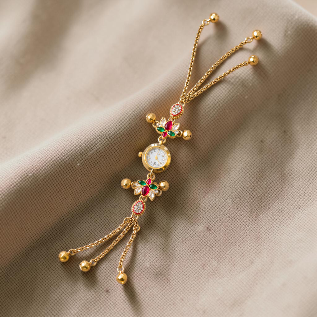 Kundan-Armbanduhr für Damen – Elegante indische Schmuckuhr im Ethno-Design