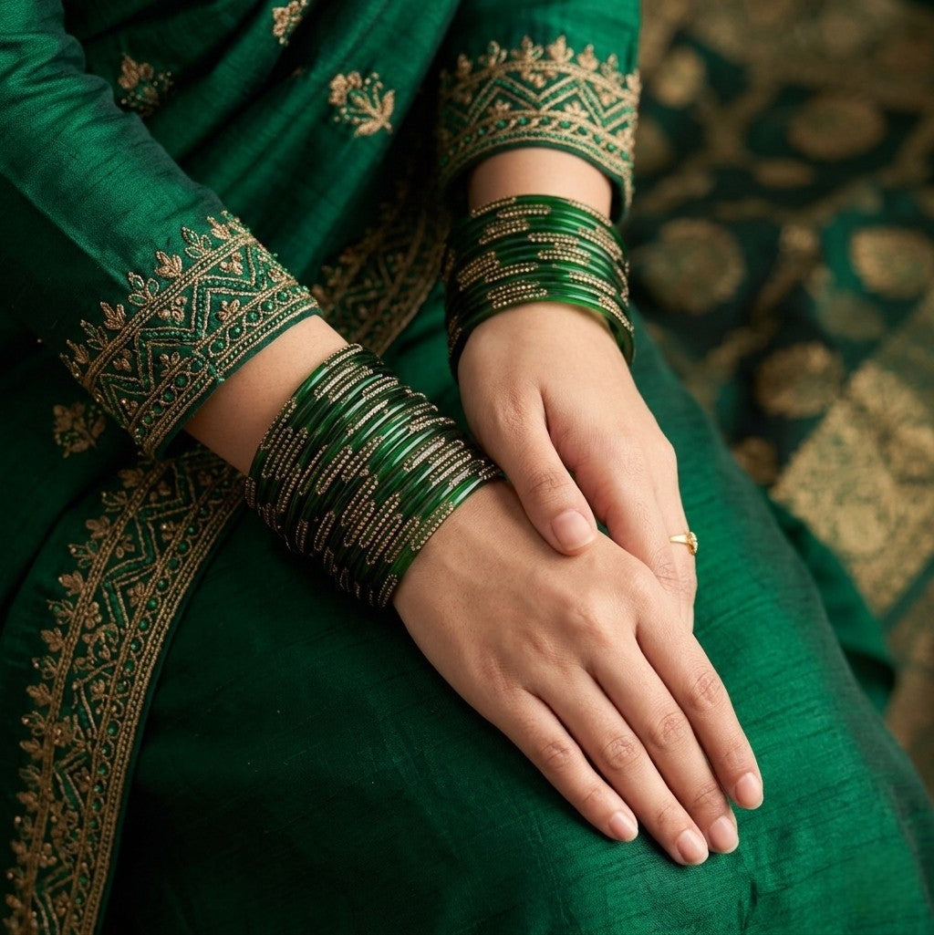 Rain Drop Glass Bangles – Set of 12 - Dark Blue