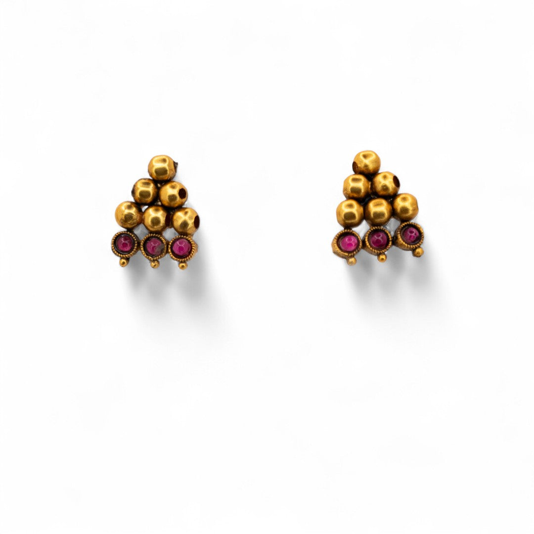 Hals- und Lange Kette mit Ohrringe Set - Mattgold, Magenta | Combo Set