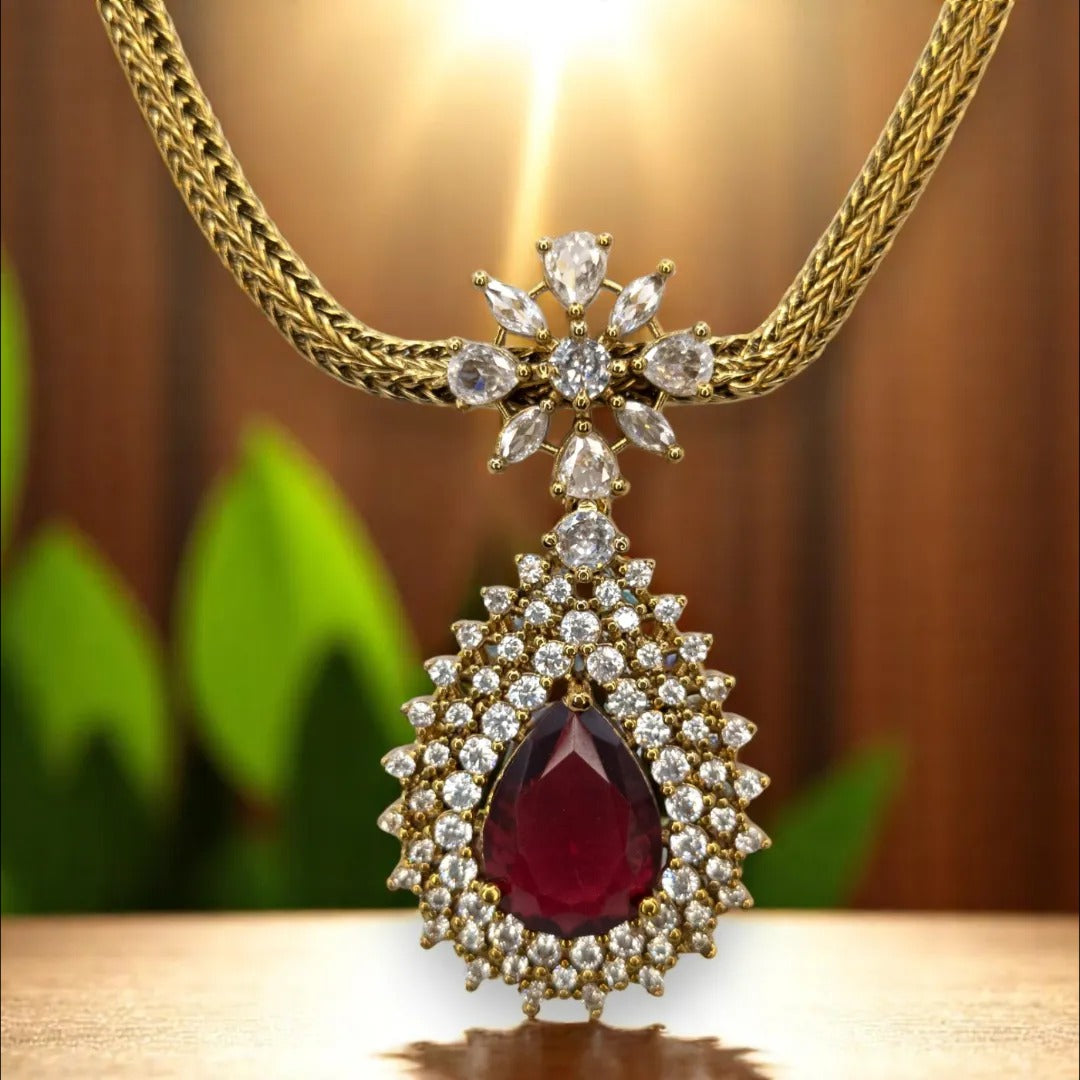 Trendy Halskette mit Ohrringe - gold | rot