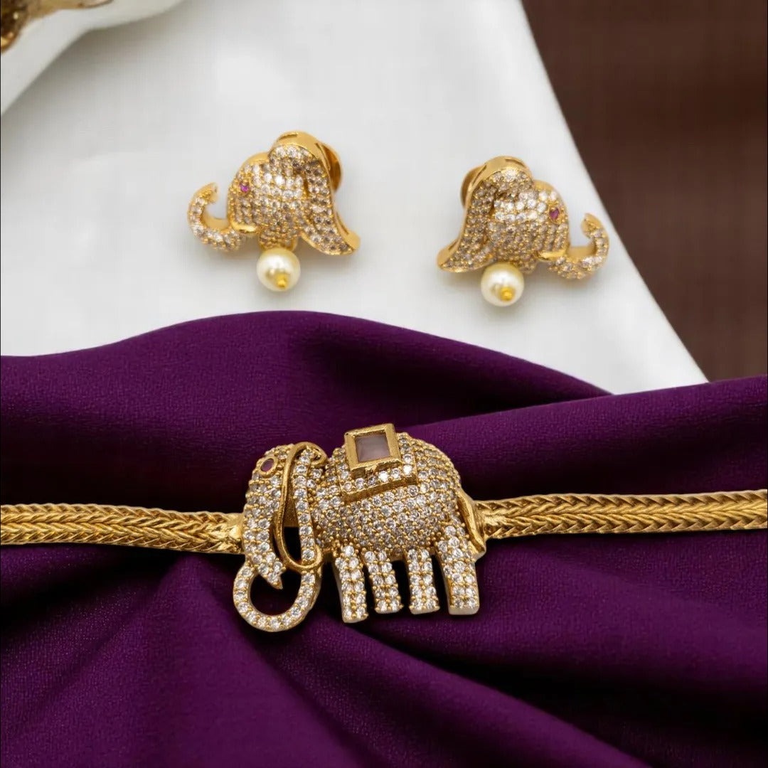 Trendy Choker Halskette mit Ohrringe - weiß - Elefant design