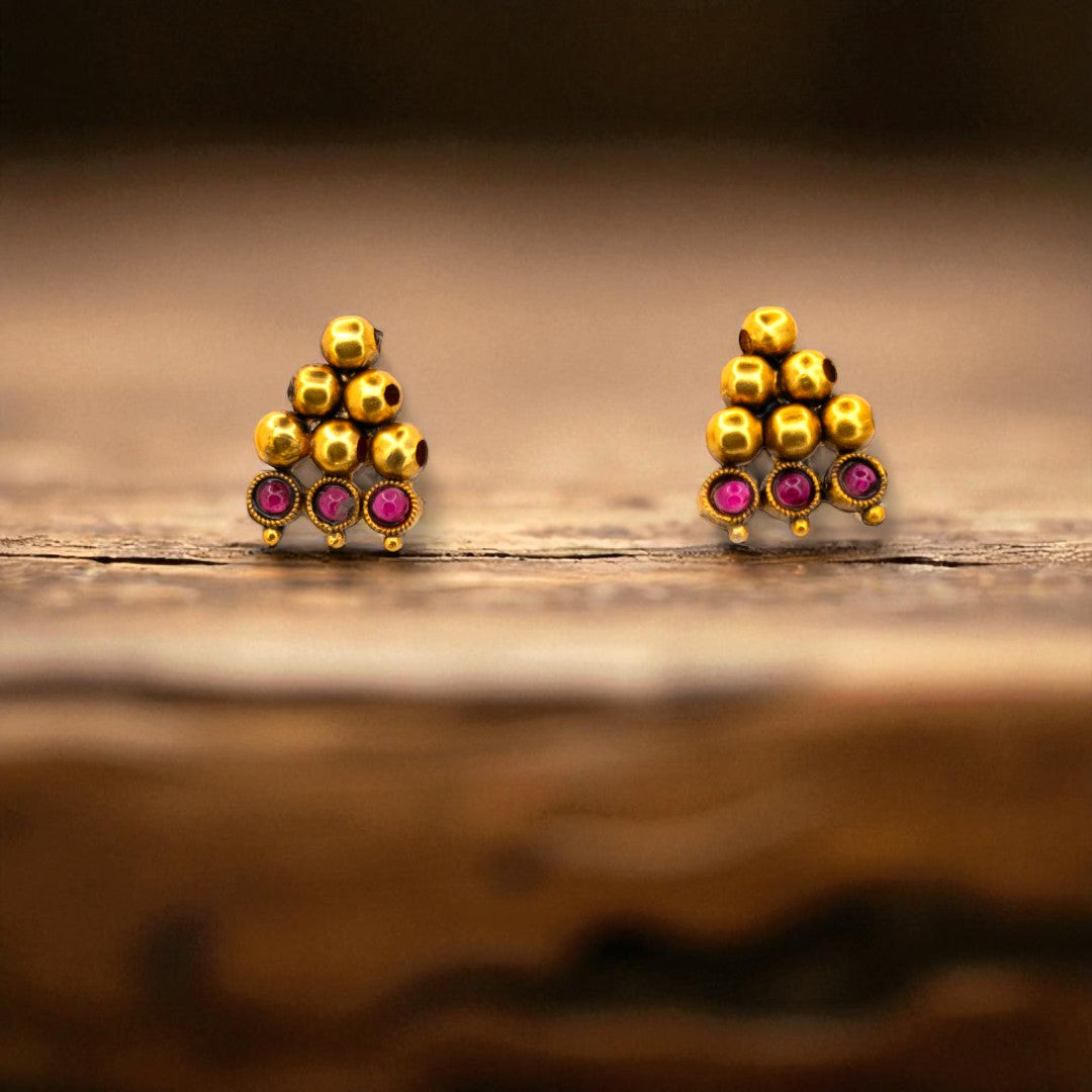 Hals- und Lange Kette mit Ohrringe Set - Mattgold, Magenta | Combo Set