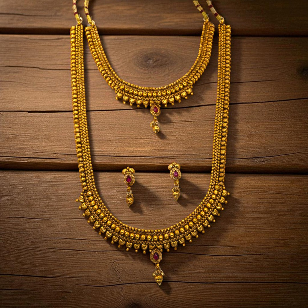 Necklace and Long Chain Set - gold