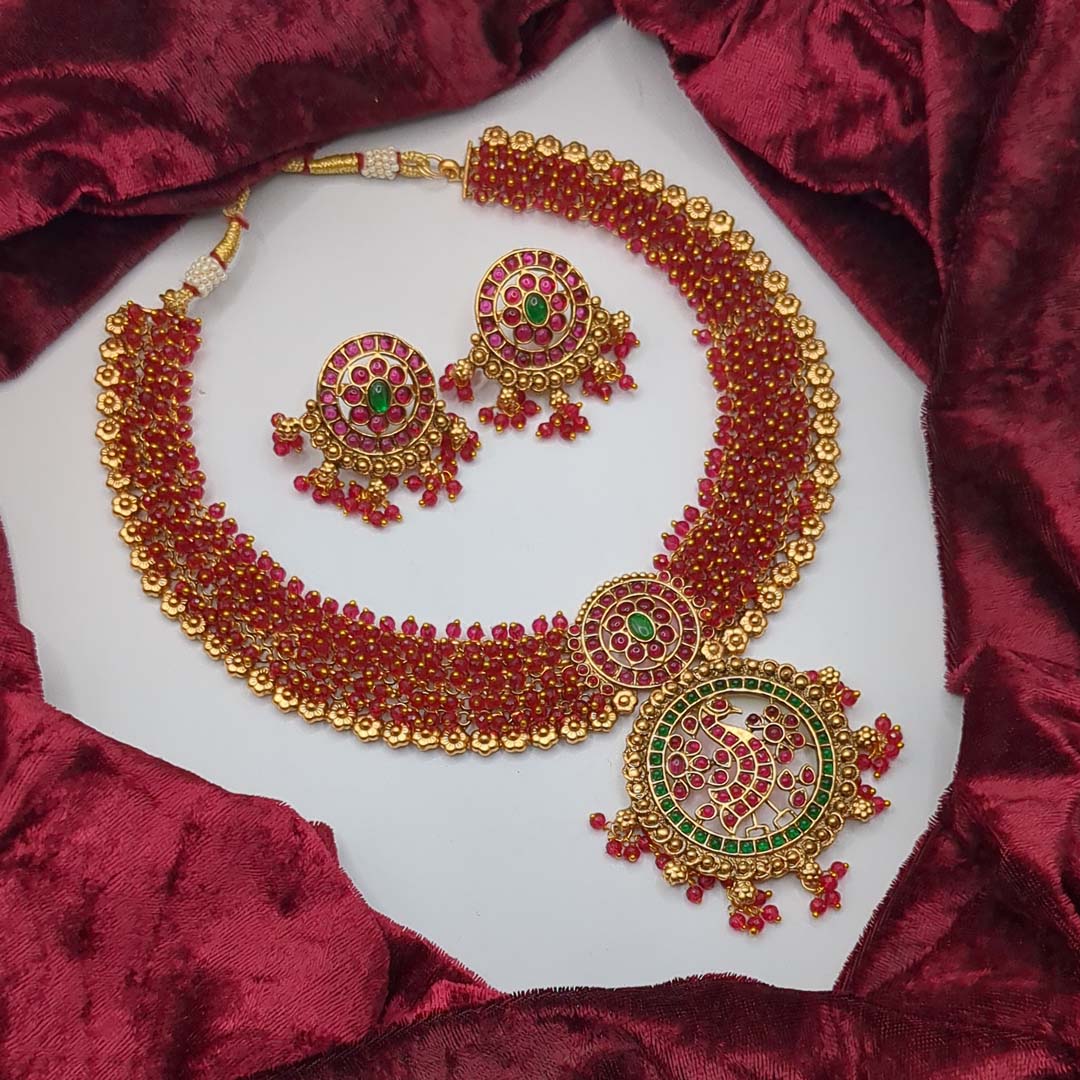 Traditional - Halskette mit Ohrringe - gold | rot