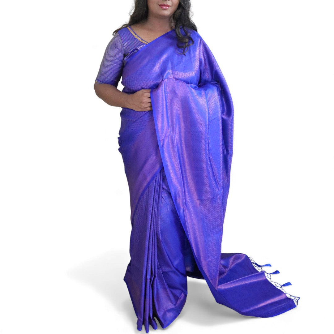 Alles-in-einem Saree Set | Blau– Soft Silk Saree + Blouse + Shapewear