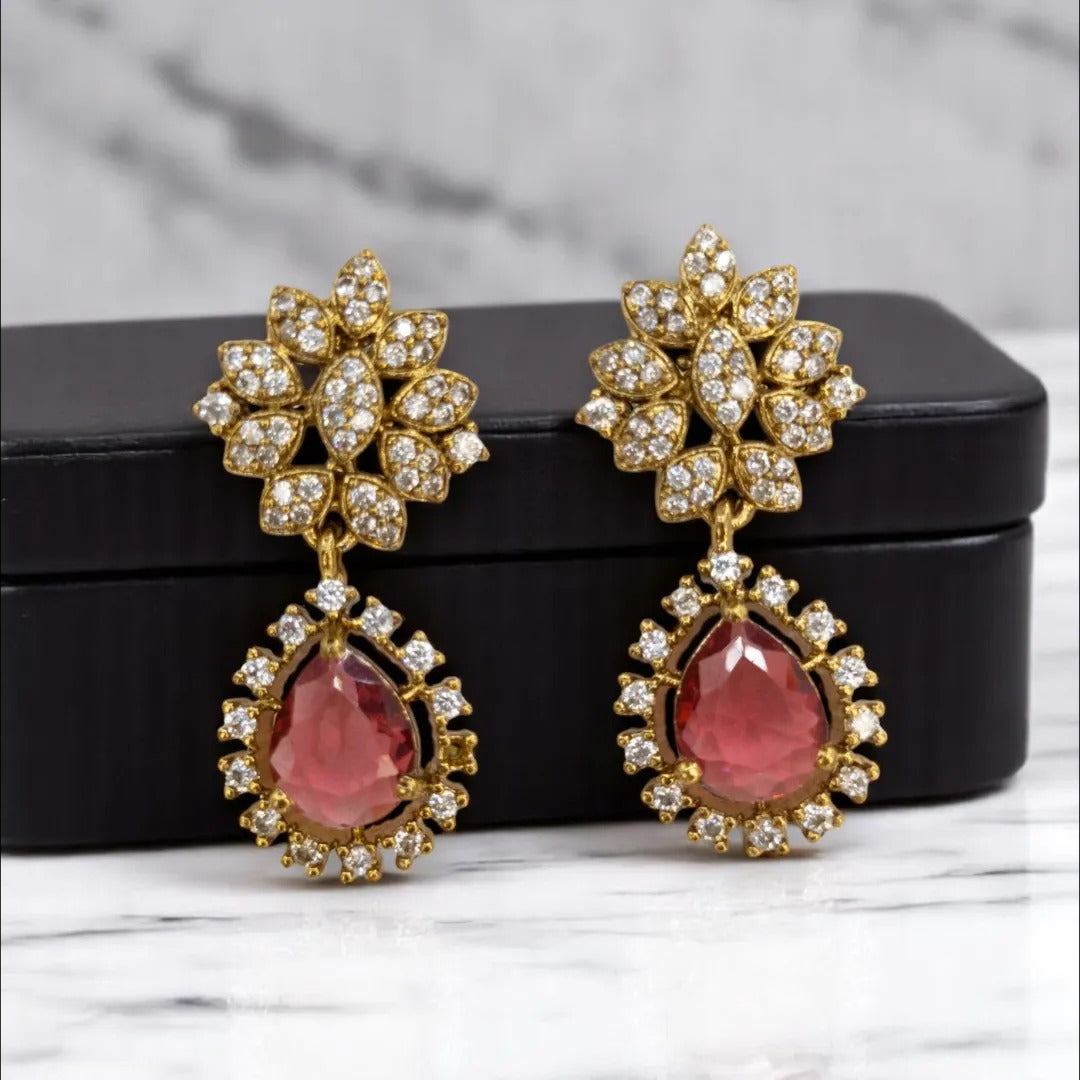 Trendy Halskette mit Ohrringe - gold | rot