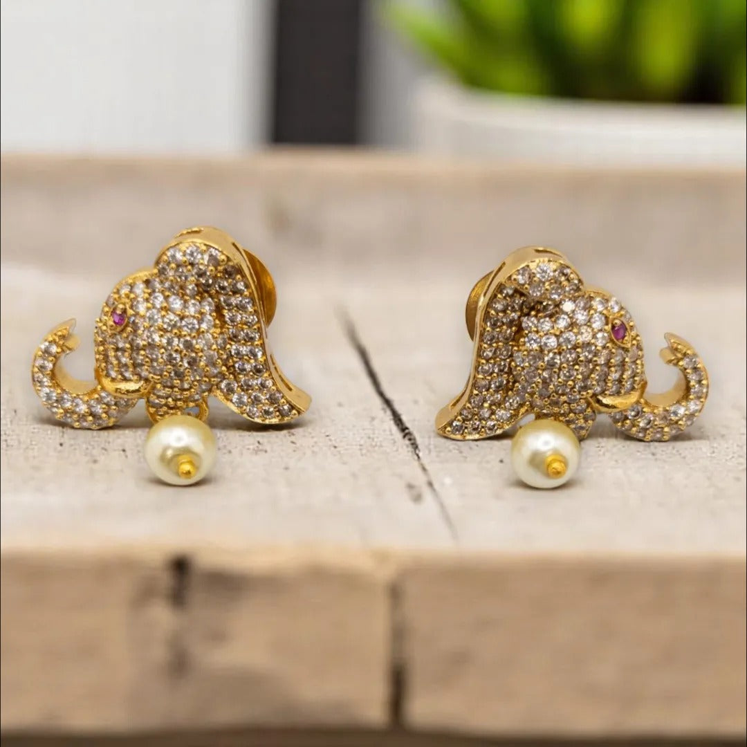 Trendy Choker Halskette mit Ohrringe - weiß - Elefant design