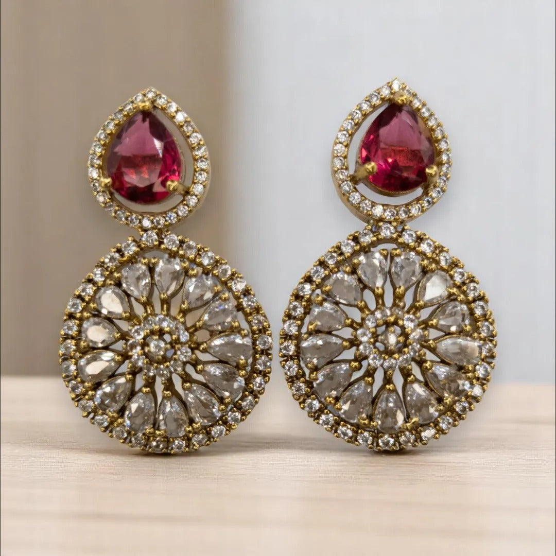 Trendy Halskette mit Ohrringe - gold | rot