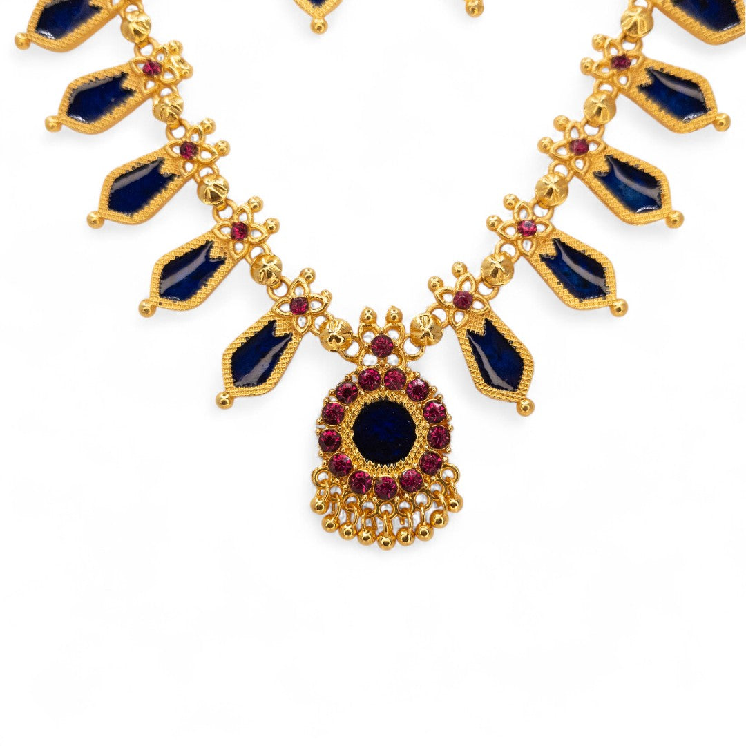 Palakka Halskette mit Ohrringe - gold | blau