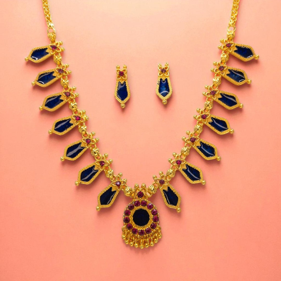 Palakka Halskette mit Ohrringe - gold | blau