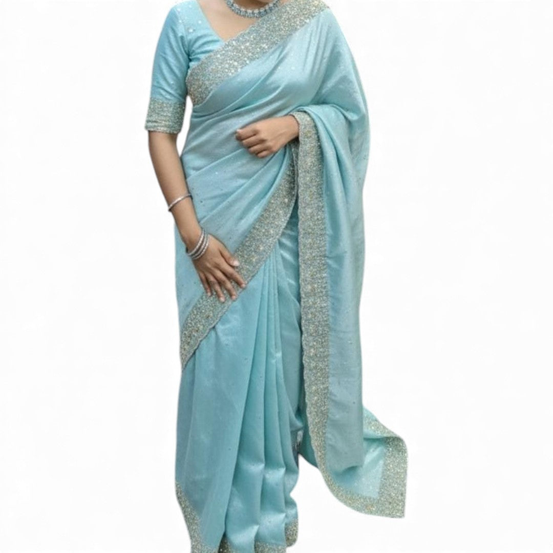 Space Silk Sarees – Premium | Edle, Weiche Seide in Perfektion | hell blau