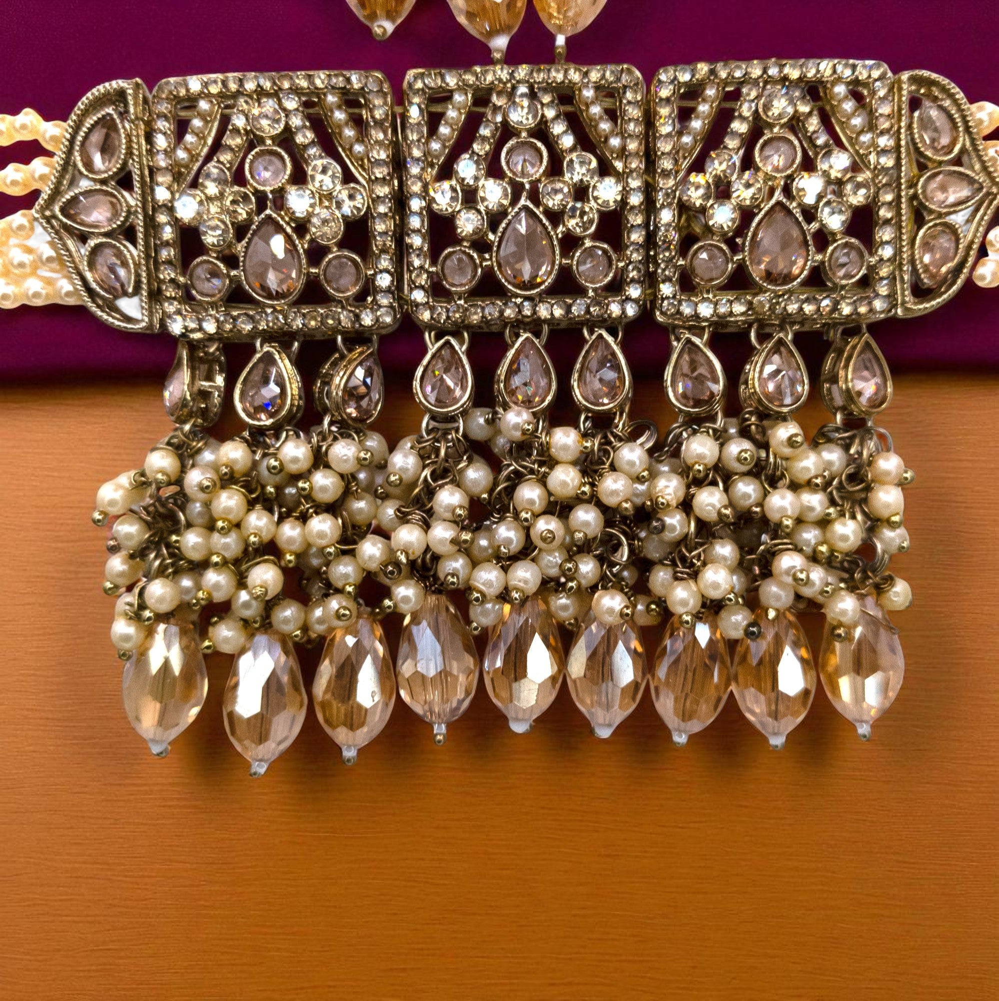 Polki Gold Choker Halskette | mit Ohrringe & Tikka