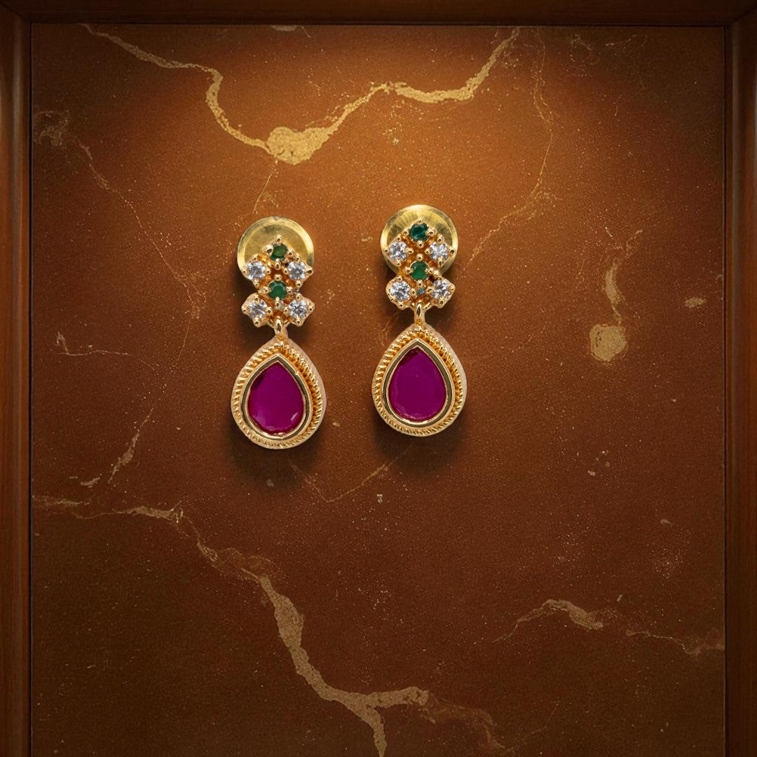 Trendy - Halskette mit Ohrringe - gold | magenta