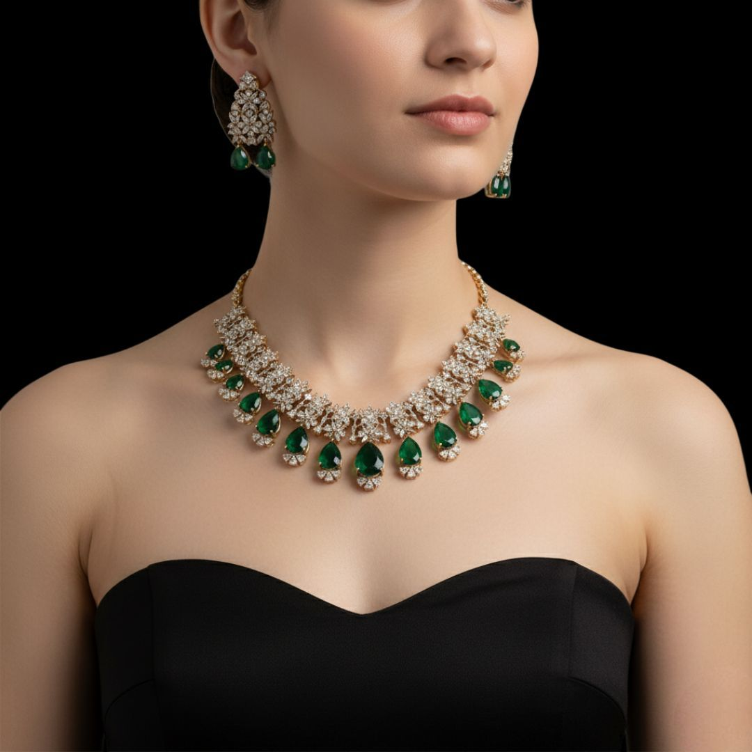 Victorian Halskette mit Ohrringe - gold | grün