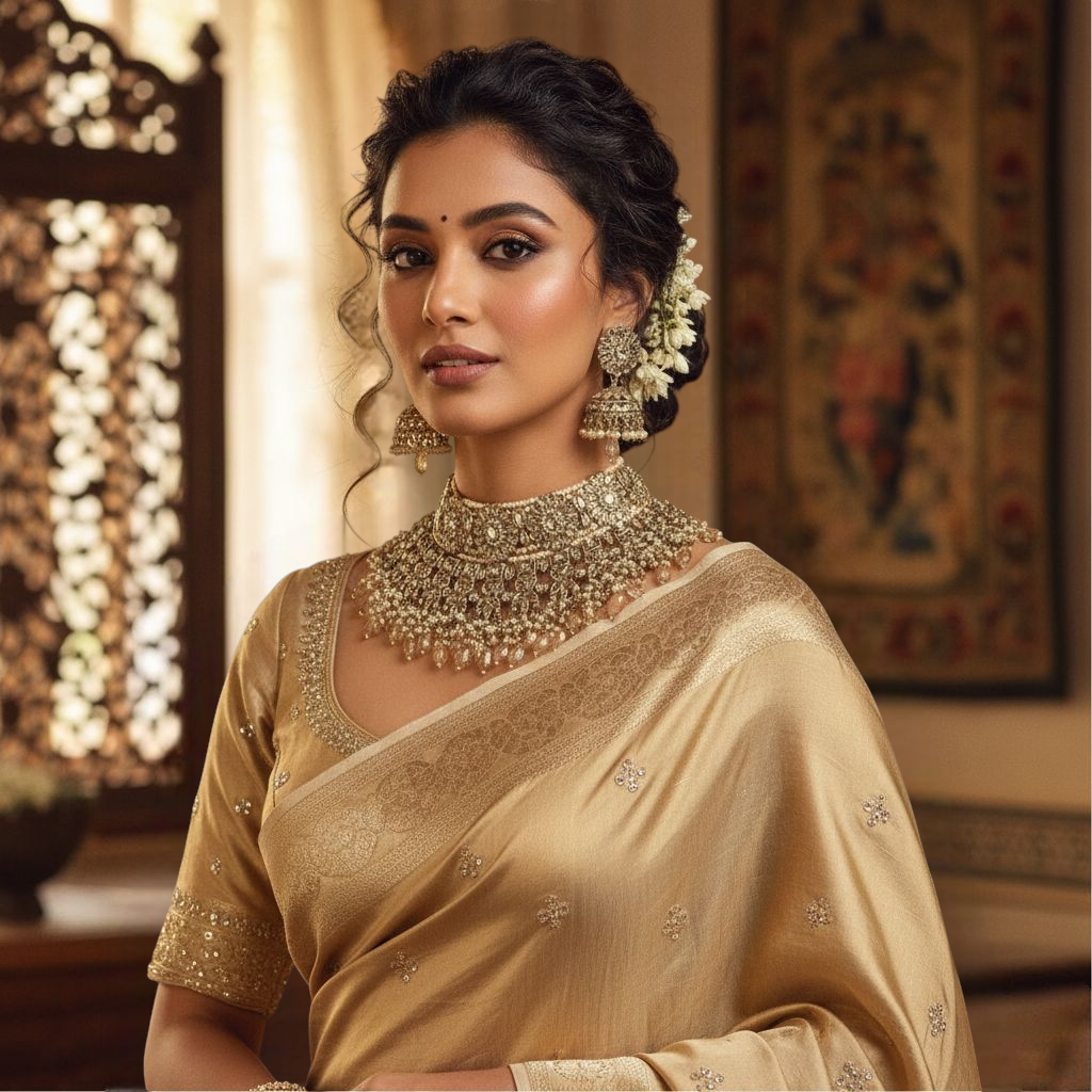 Polki Choker Halskette mit Ohrringe & Tikka - gold | Braut