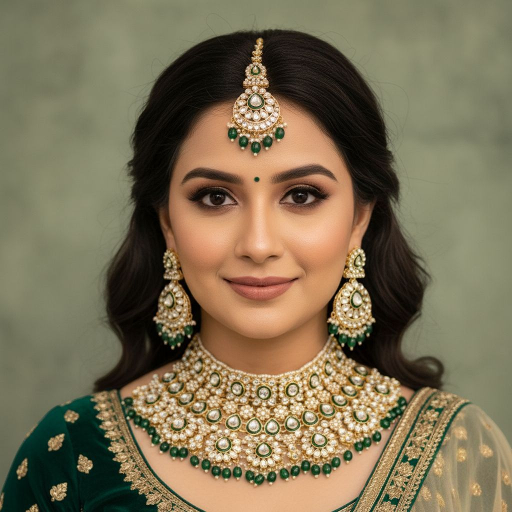 Kundan Necklace with Earrings & Tikka - gold | white
