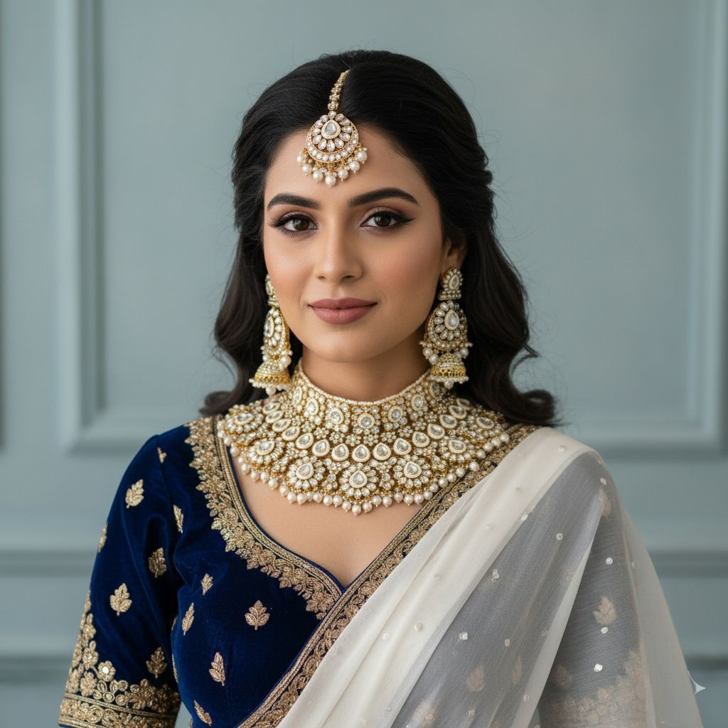 Kundan Necklace with Earrings & Tikka - gold | white
