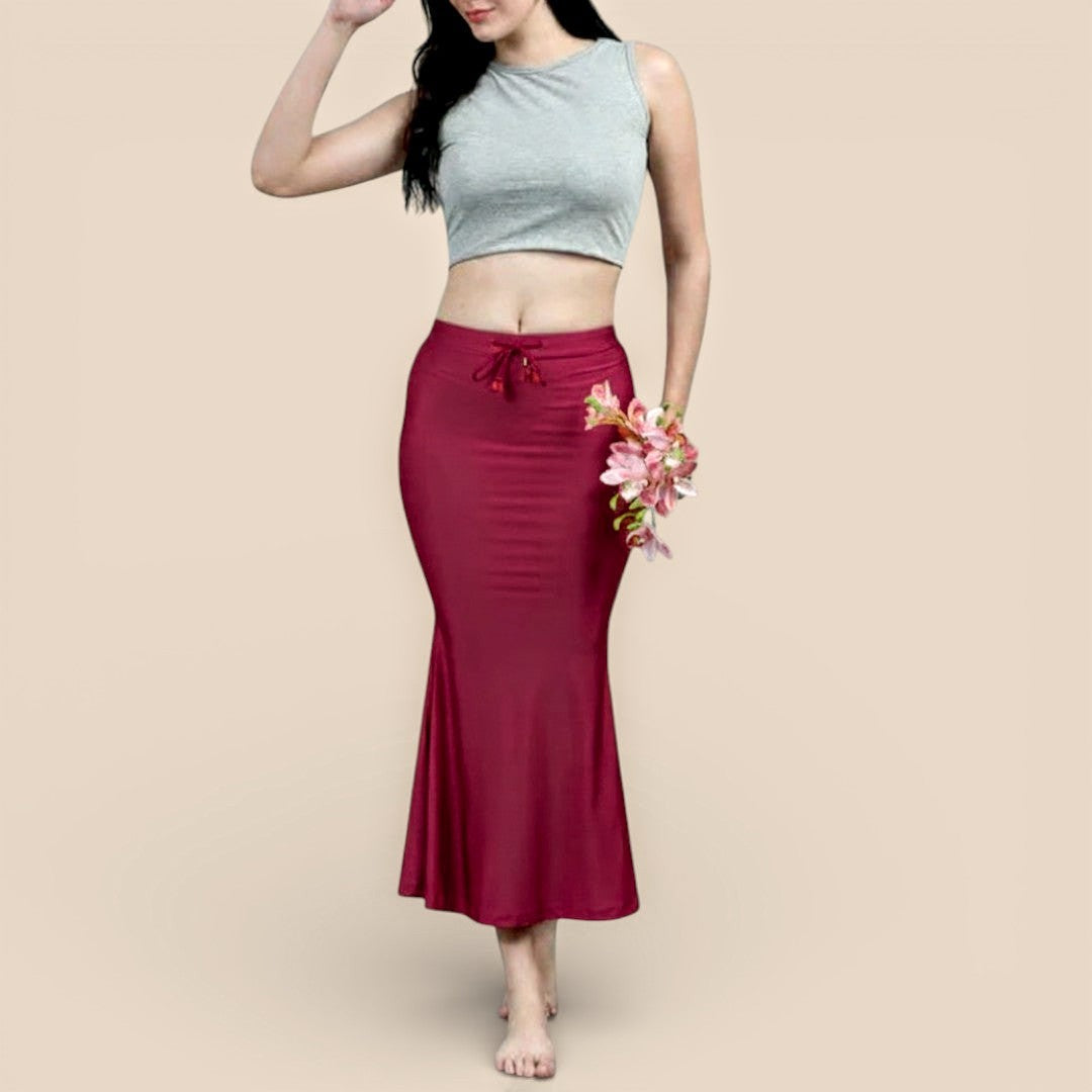 Alles-in-einem Saree Set |wein Rot – Soft Silk Saree + Blouse + Shapewear