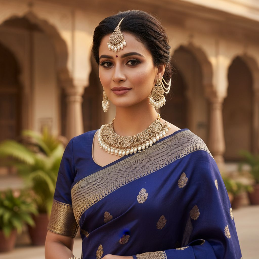 Polki Choker Halskette mit Ohrringe, Passa & Tikka - gold (Braut Schmuck)