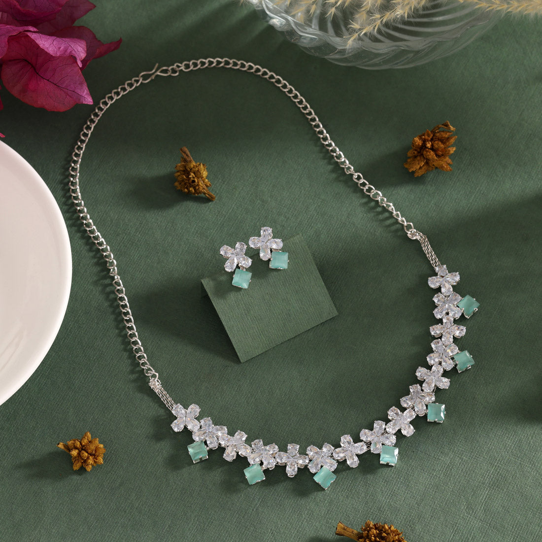 Trendy Halskette mit Ohrringe - silber| Mint