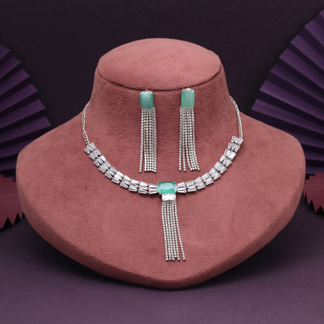 Trendy Halskette mit Ohrringe - silber| mint