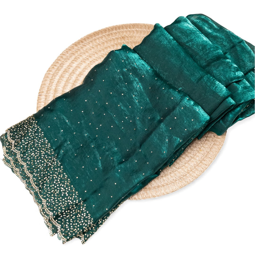 Space Silk Sarees – Premium | Edle, Weiche Seide in Perfektion | Blau grün