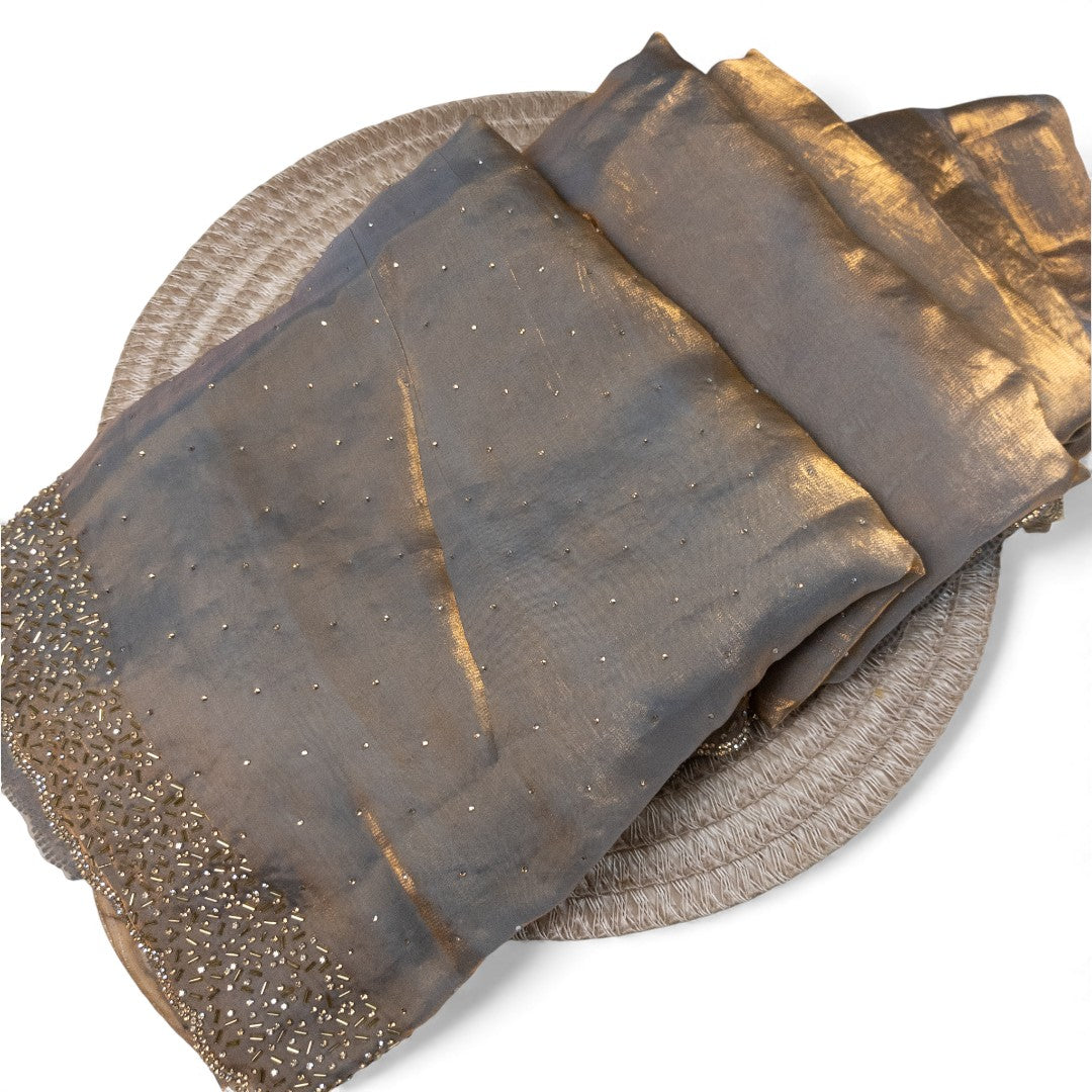 Space Silk Sarees – Premium | Edle, Weiche Seide in Perfektion | Grau, Gold