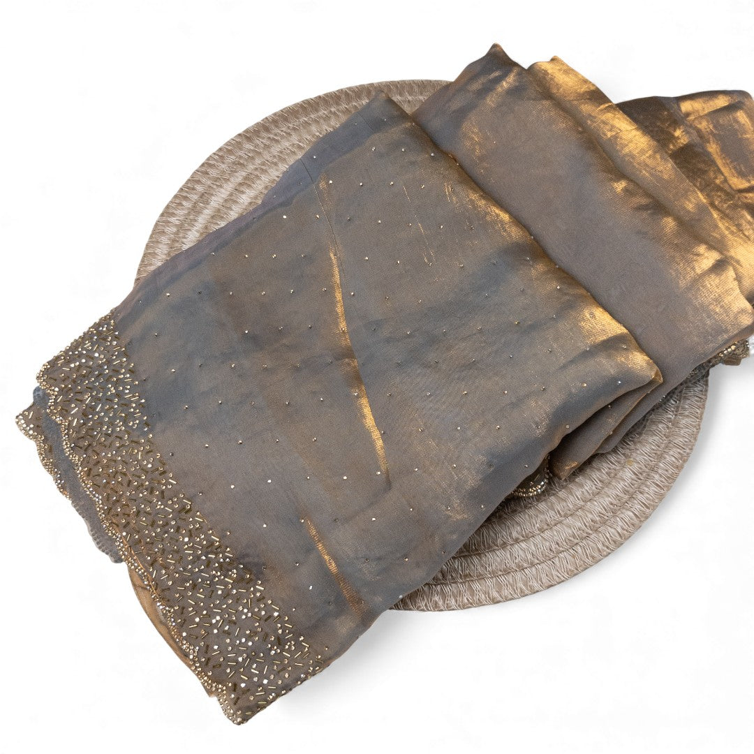 Space Silk Sarees – Premium | Edle, Weiche Seide in Perfektion | Grau, Gold